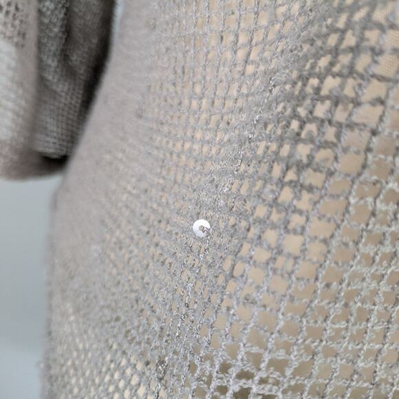 Net Top OS Tan Taupe Lagenook Button Funky Artsy Eclectic Beach Neutral Open - Picture 9 of 11